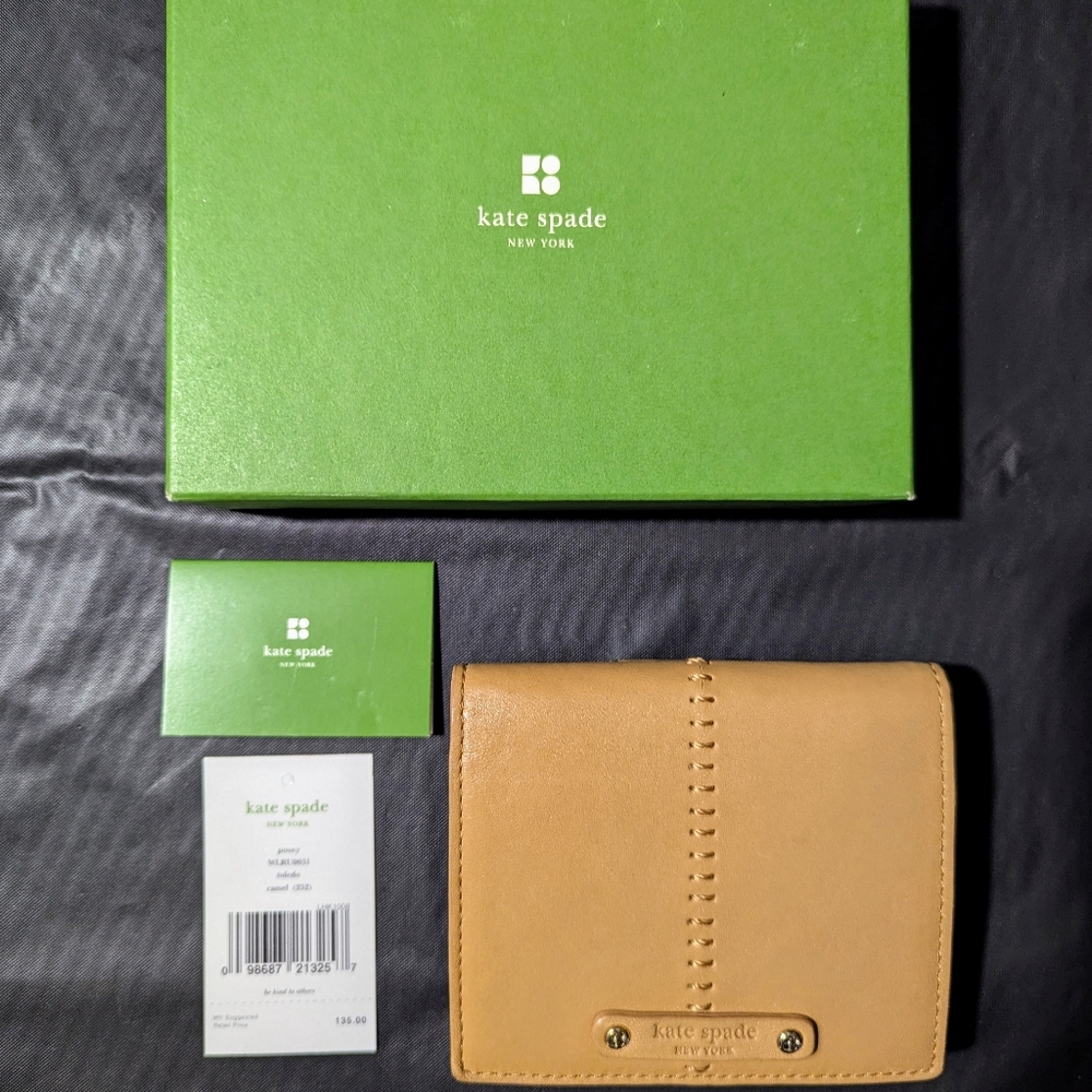Kate Spade Tan Camel Leather Wallet, Vintage Early 2000s Y2K